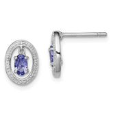 Sterling Silver Rhodium Plated Diamond & Tanzanite Oval Post Earrings - 2