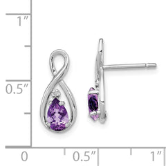 Sterling Silver Rhodium Plated Diamond and Amethyst Post Earrings - 3