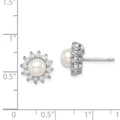 Sterling Silver Rhodium Plated CZ and FW Cultured Pearl Post Ear