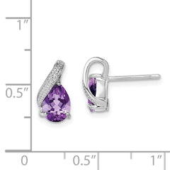 Sterling Silver Rhodium Plated Diamond and Amethyst Post Earrings - 4