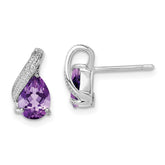 Sterling Silver Rhodium Plated Diamond and Amethyst Post Earrings - 4