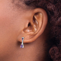 Sterling Silver Rhodium Plated Diamond and Amethyst Post Earrings