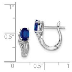 Sterling Silver Rhodium Plated Diamond & Sapphire Hinged Earrings - 2