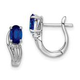 Sterling Silver Rhodium Plated Diamond & Sapphire Hinged Earrings - 2