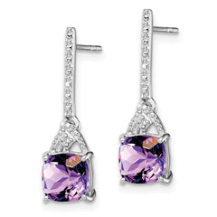 Sterling Silver Rhodium Plated Diamond and Amethyst Post Earrings - 2