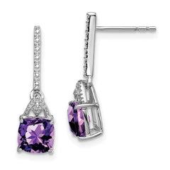 Sterling Silver Rhodium Plated Diamond and Amethyst Post Earrings - 2