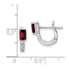 Sterling Silver Rhodium Plated Garnet Hinged Hoop Earrings