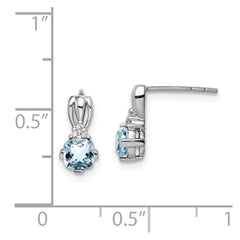 Sterling Silver Rhodium Plated Dia. Aquamarine Round Post Earrings