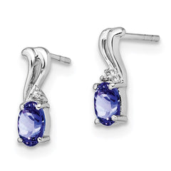 Sterling Silver Rhodium Plated Diamond & Tanzanite Oval Post Earrings - 3