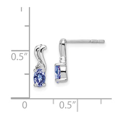 Sterling Silver Rhodium Plated Diamond & Tanzanite Oval Post Earrings - 3