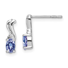 Sterling Silver Rhodium Plated Diamond & Tanzanite Oval Post Earrings - 3