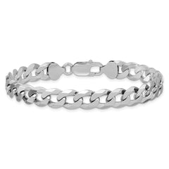 Sterling Silver Rhodium-plated 8.5mm Beveled Curb Chain - 5