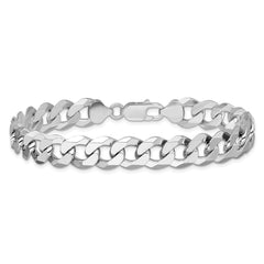 Sterling Silver Rhodium-plated 10.6mm Beveled Curb Chain - 7