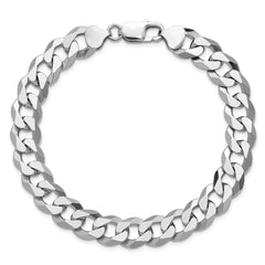Sterling Silver Rhodium-plated 10.6mm Beveled Curb Chain - 6