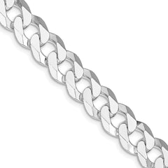 Sterling Silver Rhodium-plated 10.6mm Beveled Curb Chain