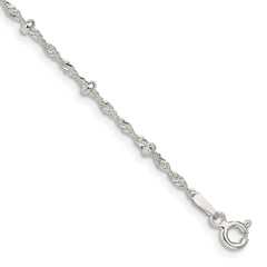 Sterling Silver 2.5mm Singapore w/ Beads Chain Anklet - 2