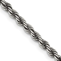 Sterling Silver Ruthenium-plated 3.4mm Rope Chain - 4