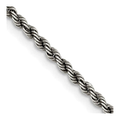 Sterling Silver Ruthenium-plated 2.3mm Rope Chain - 2