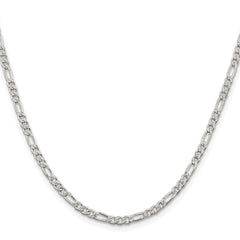Sterling Silver Rhodium-plated 3mm Pavâ Flat Figaro Chain - 7