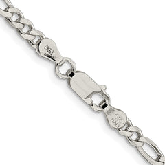 Sterling Silver Rhodium-plated 4mm Pavâ Flat Figaro Chain - 6