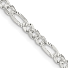 Sterling Silver 4mm Pavâ Flat Figaro Chain - 9