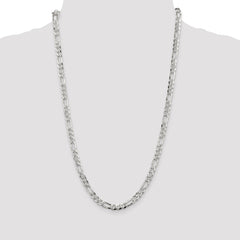 Sterling Silver 5.5mm Pavâ Flat Figaro Chain - 6