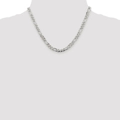 Sterling Silver Rhodium-plated 5.5mm Pavâ Flat Figaro Chain - 7
