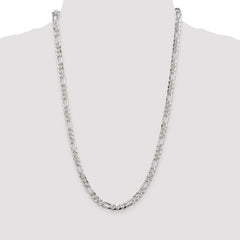 Sterling Silver Rhodium-plated 5.5mm Pavâ Flat Figaro Chain - 8