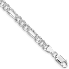 Sterling Silver Rhodium-plated 5.5mm Pavâ Flat Figaro Chain - 10