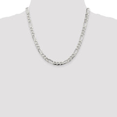 Sterling Silver 7.0mm Pavâ Flat Figaro Chain - 9