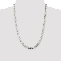Sterling Silver Rhodium-plated 6.75mm Pavâ Flat Figaro Chain