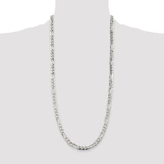 Sterling Silver Rhodium-plated 6.75mm Pavâ Flat Figaro Chain - 11