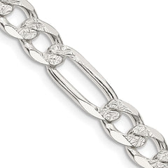 Sterling Silver 7.0mm Pavâ Flat Figaro Chain - 9
