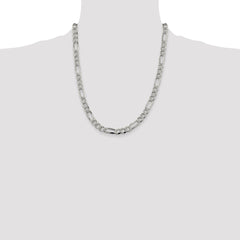 Sterling Silver 7.25mm Pavâ Flat Figaro Chain - 5