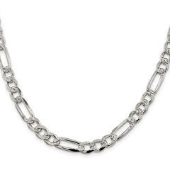 Sterling Silver Rhodium-plated 7.25mm Pave Flat Figaro Chain