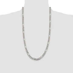 Sterling Silver Rhodium-plated 7.25mm Pave Flat Figaro Chain