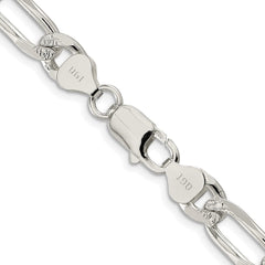 Sterling Silver Rhodium-plated 8mm Pavâ Flat Figaro Chain - 7