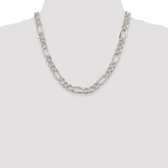 Sterling Silver 9.5mm Pavâ Flat Figaro Chain