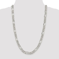 Sterling Silver Rhodium-plated 9.5mm Pavâ Flat Figaro Chain