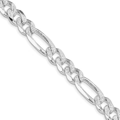 Sterling Silver Rhodium-plated 9.5mm Pavâ Flat Figaro Chain