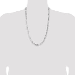 Sterling Silver Rhodium-plated 6.5mm Figaro Chain - 5