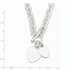 Sterling Silver Engraveable Heart Disc on Fancy Link Toggle Bracelet - 5