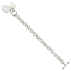 Sterling Silver Engraveable Heart Disc on Fancy Link Toggle Bracelet - 5