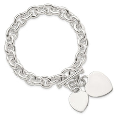 Sterling Silver Engraveable Heart Disc on Fancy Link Toggle Bracelet - 5