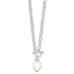 Sterling Silver Engraveable Heart Disc on Fancy Link Toggle Necklace - 2