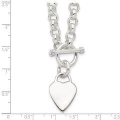 Sterling Silver Engraveable Heart Disc on Fancy Link Toggle Necklace - 2