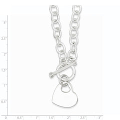 Sterling Silver Engraveable Heart Disc on Fancy Link Toggle Bracelet - 2