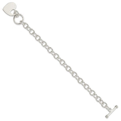 Sterling Silver Engraveable Heart Disc on Fancy Link Toggle Bracelet - 2