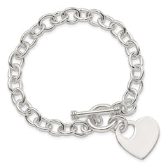 Sterling Silver Engraveable Heart Disc on Fancy Link Toggle Bracelet - 2