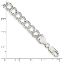 Sterling Silver 7.75mm Solid Double Link Charm Bracelet - 3